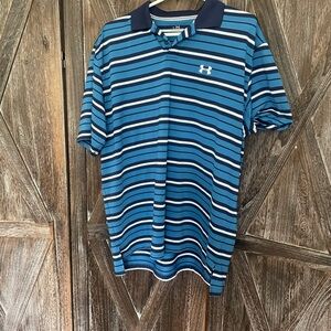 Under Armour Blue Striped Polo Shirt Sporty Design